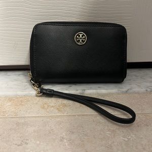 Tory Burch Black Leather Zip Continental Wallet